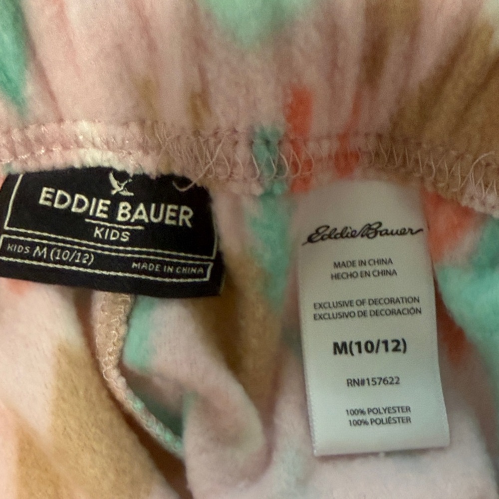 Girls size 10 lot Eddie Bauer Coral Pink & Teal Green Fleece Pajama Sets - Picture 3 of 7